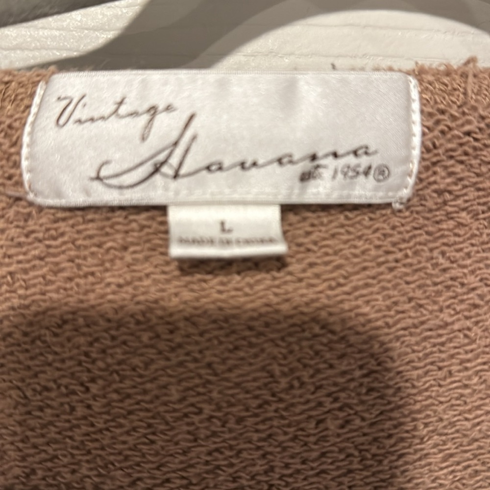 Vintage Havana Cropped Sweatshirt Tan Zip Detail Size L - Picture 3 of 8